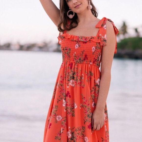 Gal Meets Glam Melody Tie Shoulder Smocked Waist Maxi Dress size 4 NWT - Picture 1 of 13